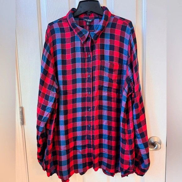 NWT Lucky Brand Red Blue Twill Plaid Casual Buttoned Down Relaxed Fit Shirt XL - Picture 14 of 15